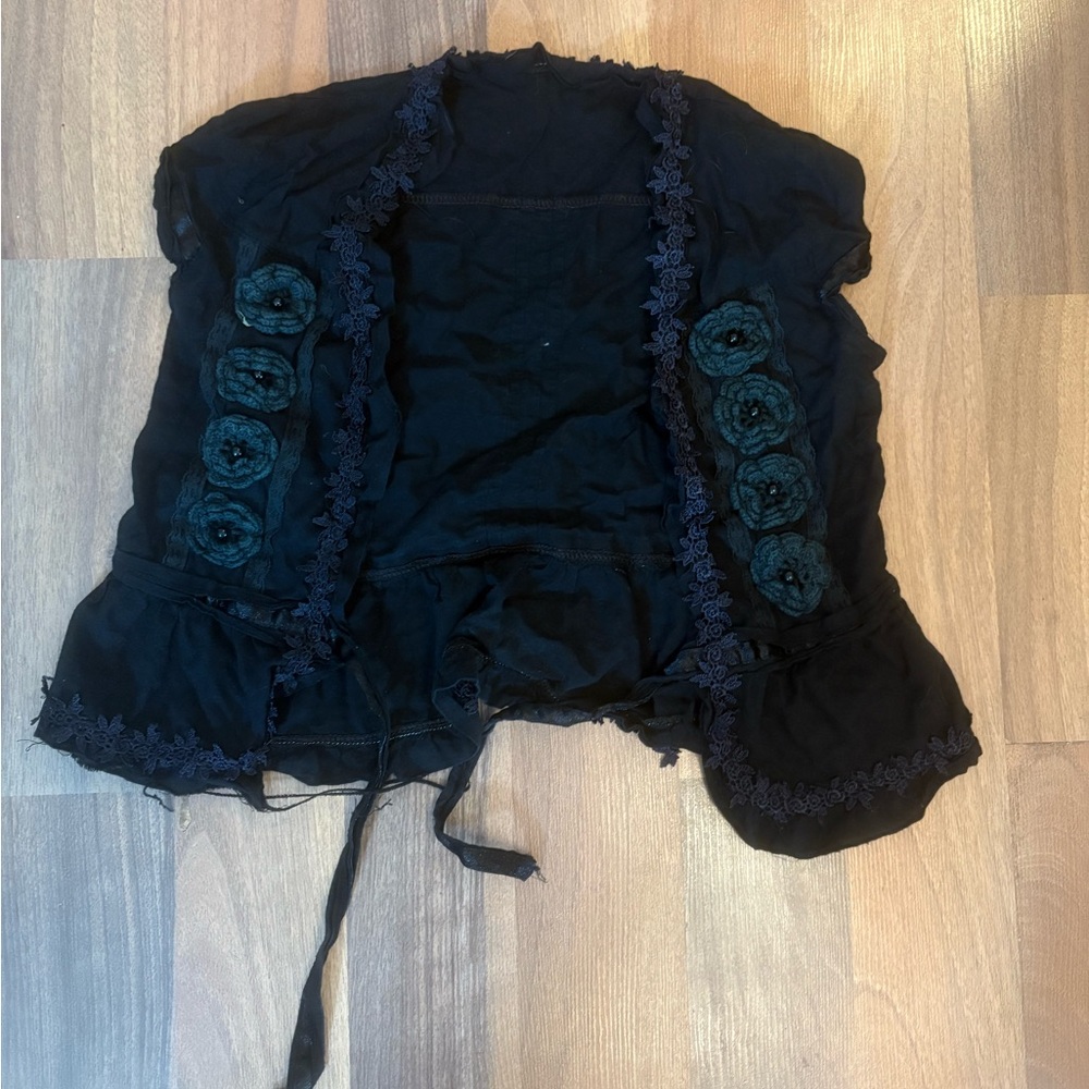 Chic Black Floral Embellished Women's Blouse